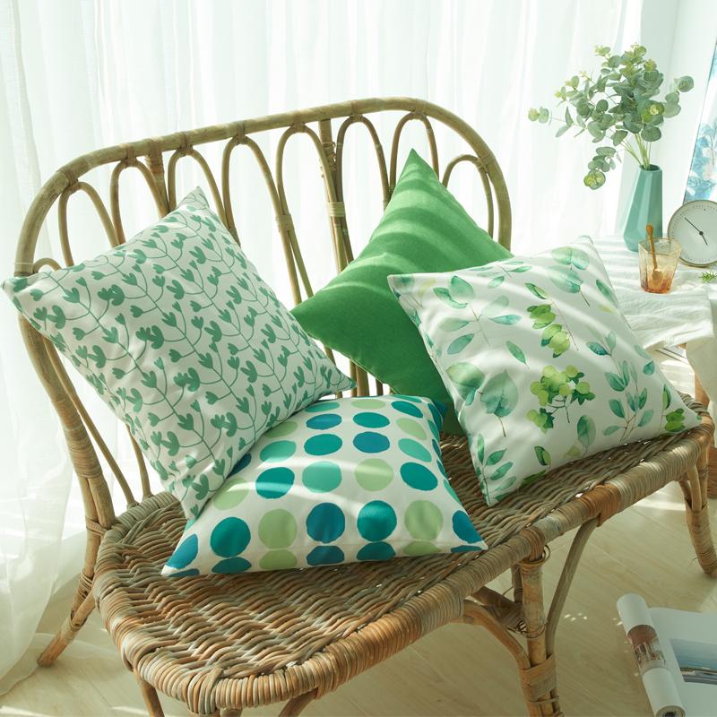 2 Pcs Green Plant Printing Outdoor Waterproof Throw Pillow Covers Decor Garden Cushion for Patio Tent Balcony Pillowcase 45*45cm