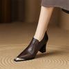 Fashion New Spring Genuine Leather Shoes for Women Fashion Metal Pointed Toe Women Pumps Shoes Chunky Heels Loafers High Heels