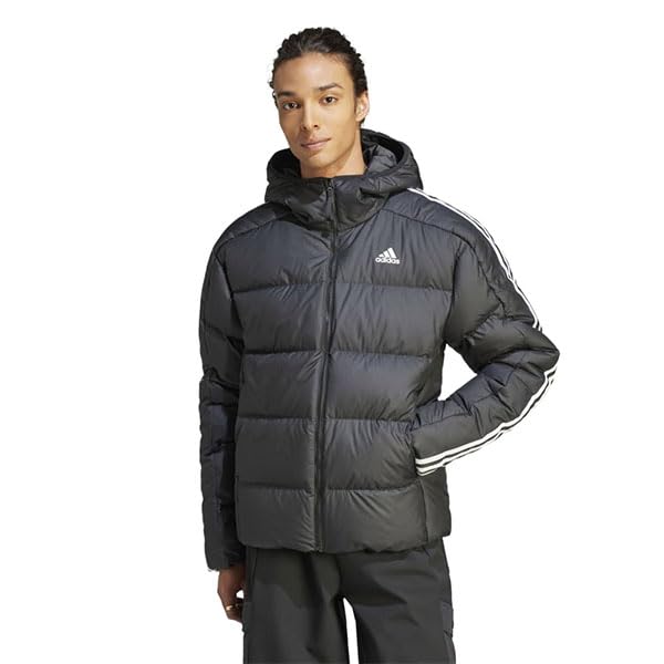 Pánská péřová bunda s kapucí Adidas Essentials střední gramáže MKW49 černá (HZ4429) J/S