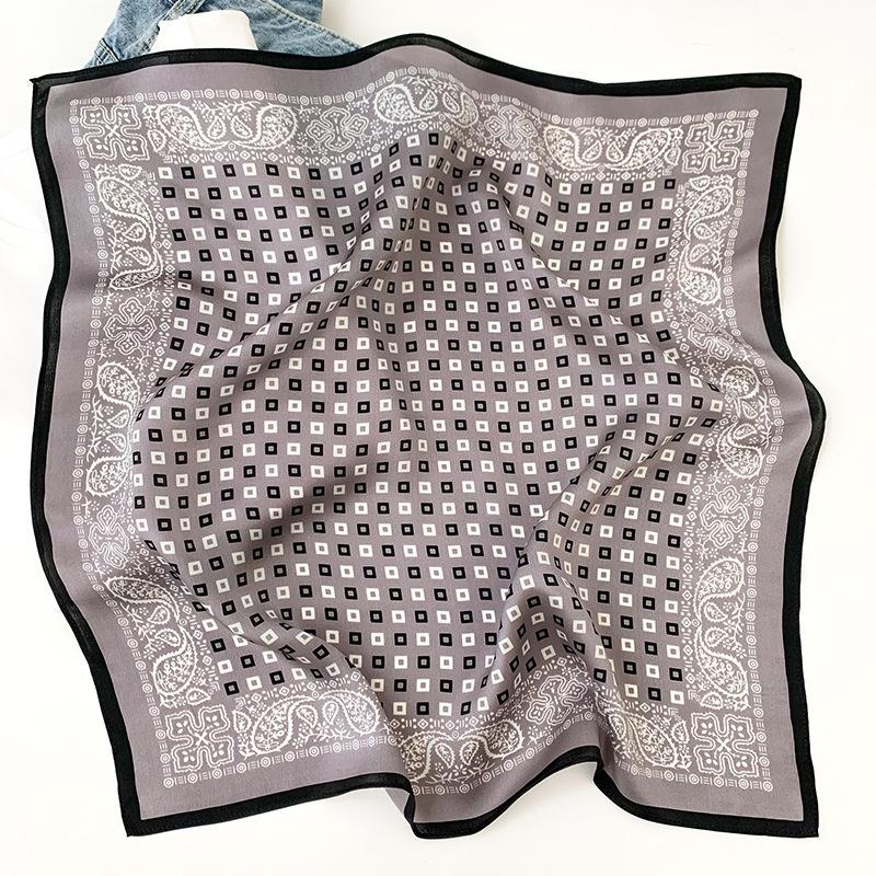 1116 New Professional Decoration Geometric Silk Scarf Fashion Spring and Summer Thin Plaid Mulberry Silk Square Scarf Shawl