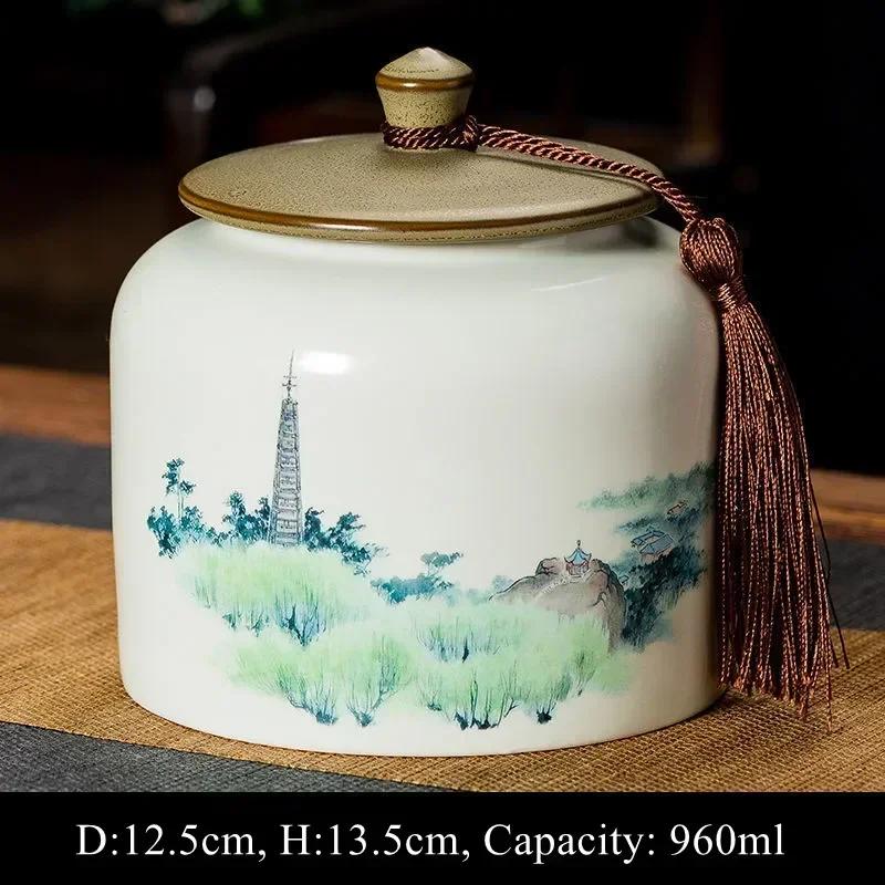 Canister for Loose Tea, Chinese Porcelain Puer Tin, Caddy, Ceramic Canister, Airtight Coffee, Household Jar, Storage Container