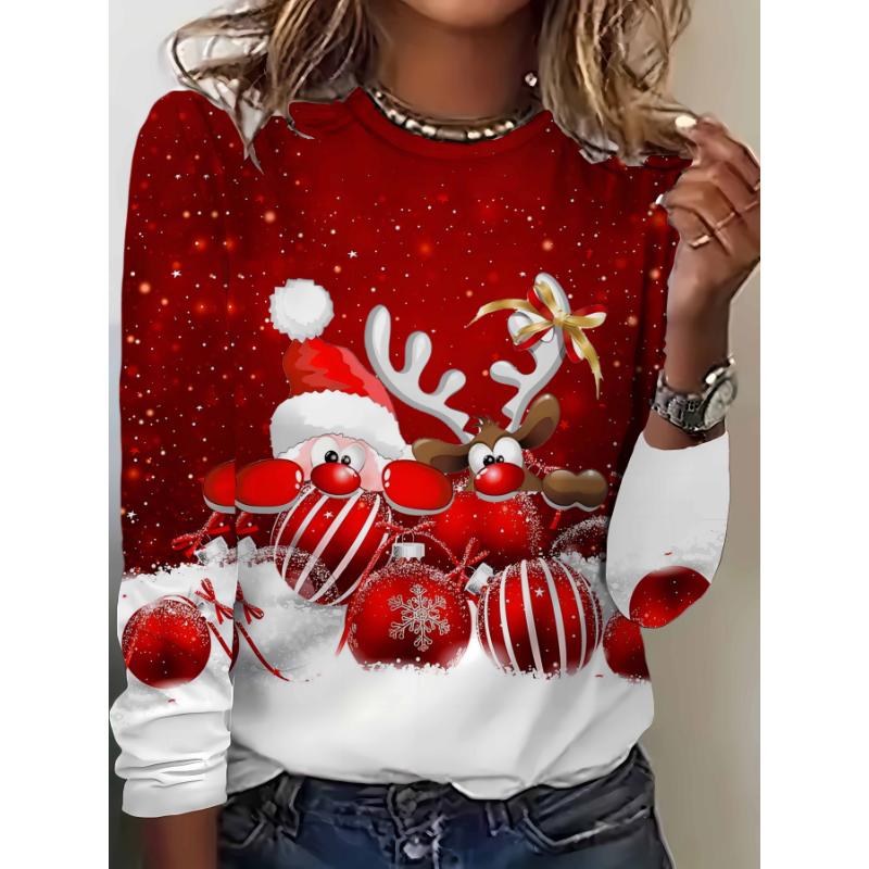 Women's Sweatshirt 3D Prints Christmas Theme Kawaii Graphics long sleeve T-shirt Casual Loose Fit O-Neck Tee Long Sleeve Tops