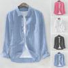 Summer Plus Size Shirts For Men Fashion Fresh Baggy Solid Color Cotton Linen Long Sleeve Button Blouse Tops With Pockets