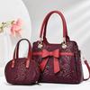 Handbag Bow Mother and Child Bag Snake Pattern Women's Bag Textured Shoulder Crossbody Bag