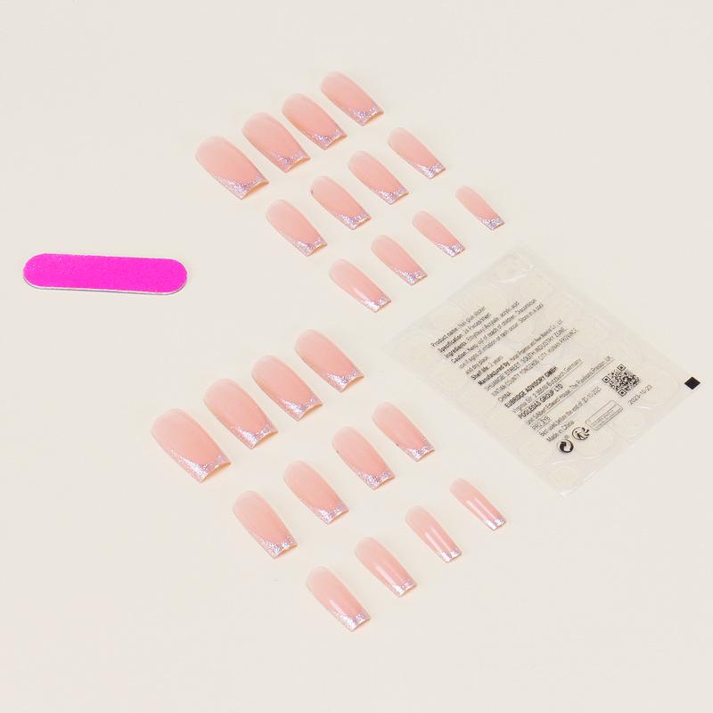 Medium Square French Style Super Flash Fake Nails - 24 Piece Set