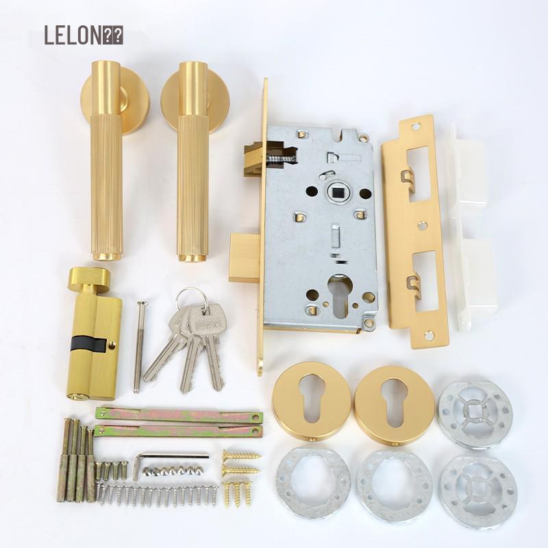 Minimalist Gold Knurled Zinc Alloy Interior Door Handle Lock