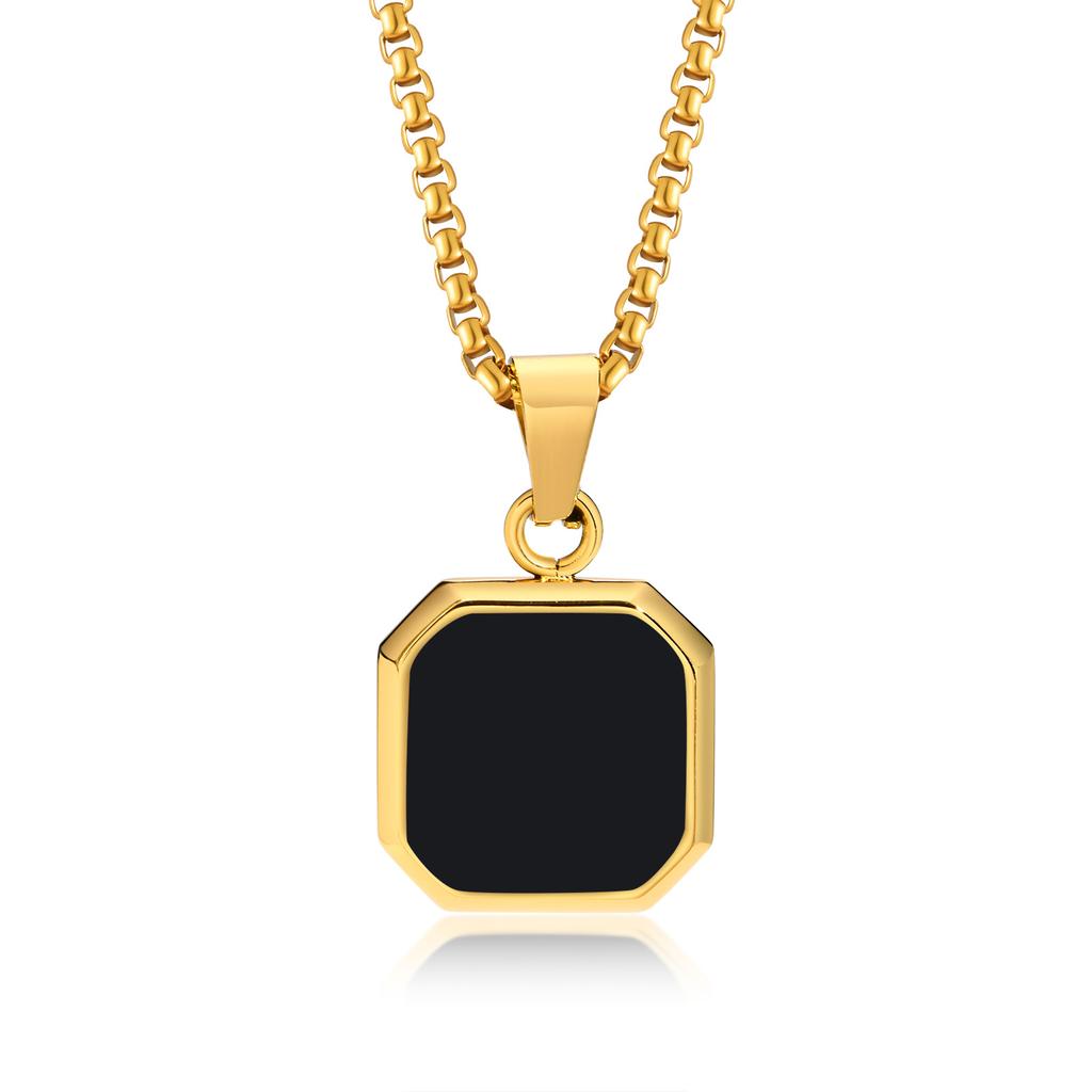 Square Natural Stone Necklaces for Men Women,Waterproof Multiple Colors Geometric Pendant Collar,Trendy Jewelry Gifts