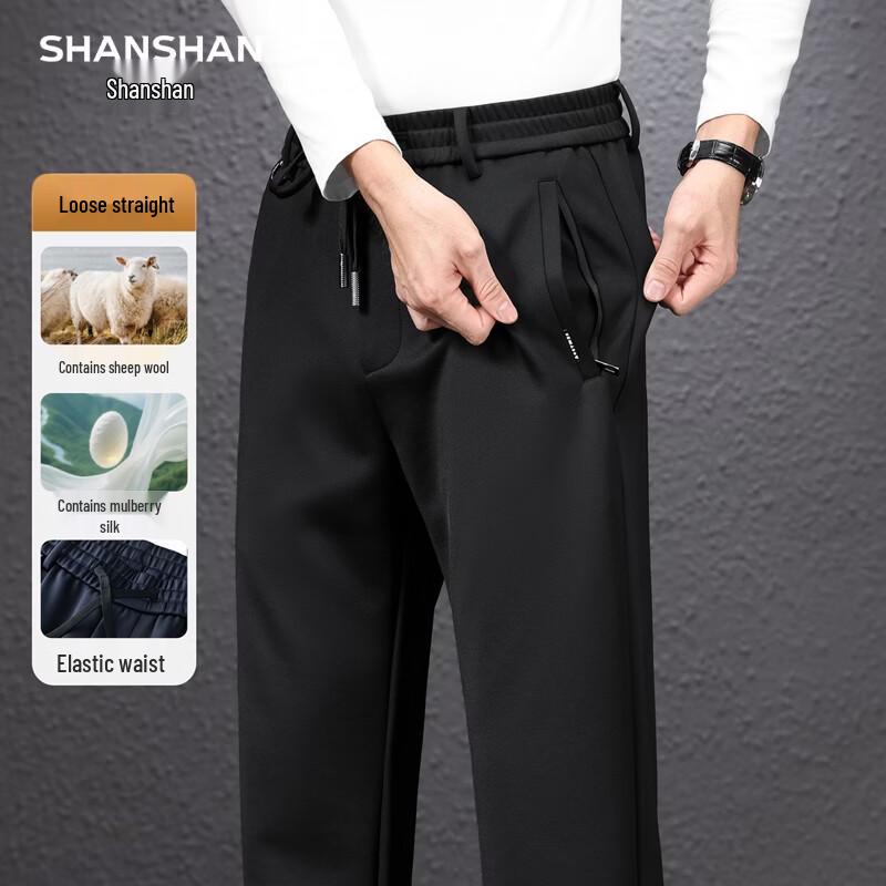 Shanshan Men's Business Casual Straight-Leg Trousers with Silk and Wool Blend