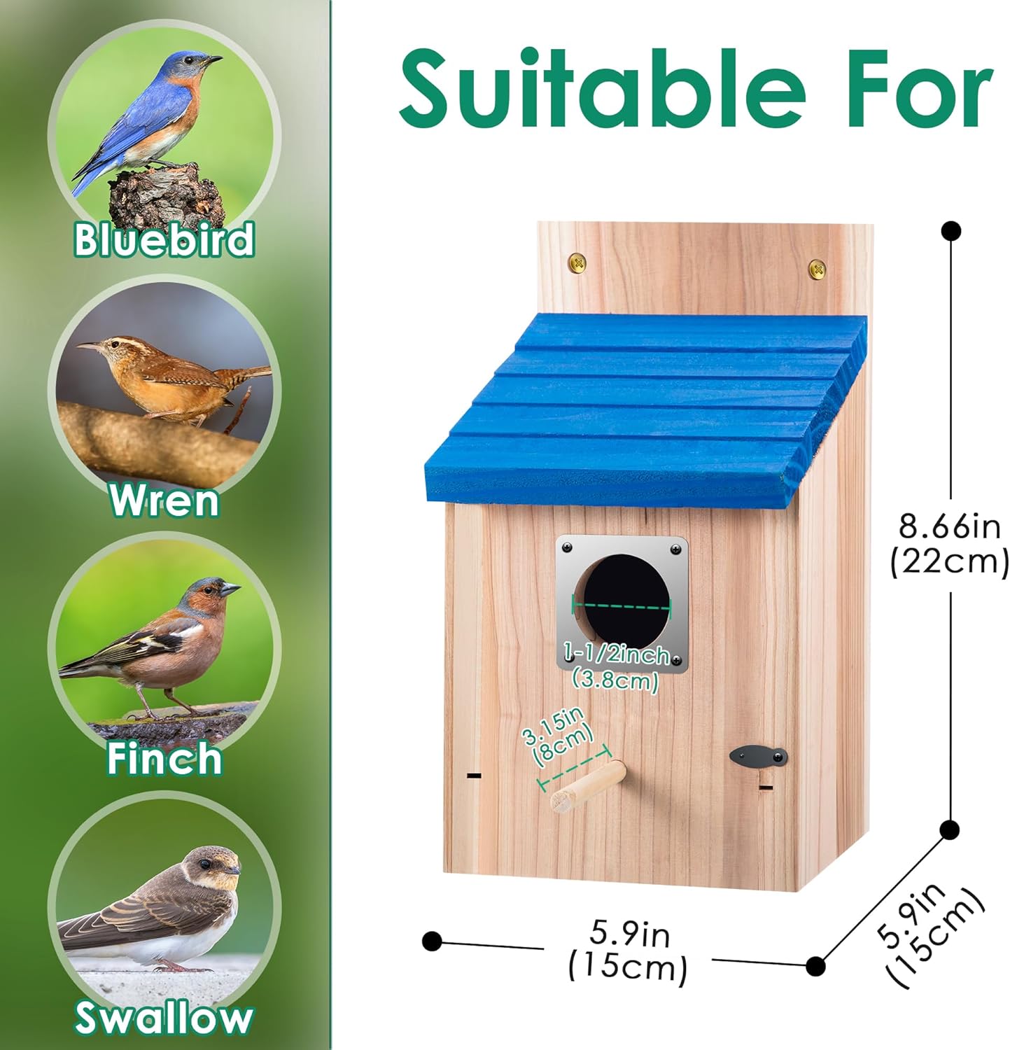 

Blue Wooden Bird Houses for Outdoors with Predator Guard, Bluebird Houses for Outside Ideal for Bluebirds amp Other Backyard Bir