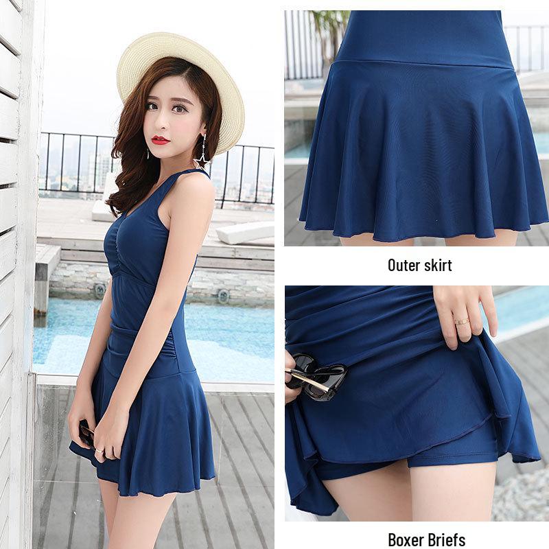 Korean Style Slimming Sport Swimsuit for Women - Plus Size One-Piece with Safety Pants