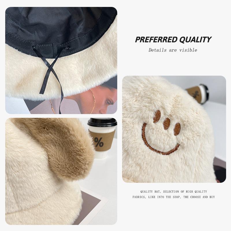 Puppy ears plush bucket hat female winter cute student versatile small face thickened warm basin hat