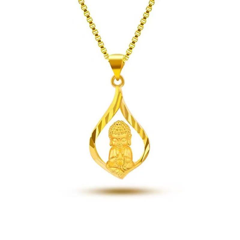 Golden Buddha Water Drop Pendant Necklace - Unisex, Versatile, Classic Design
