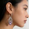 Vintage Hollowed Hand Carved Purple Synthetic Zirconia Dangle Earrings for Women Exquisite Gorgeous Banquet Jewelry Accessories