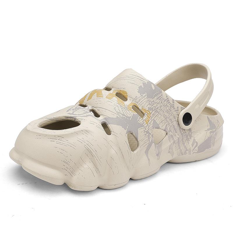 Casual Men'S Hollow Hole Shoes Soft Sole Light Breathable Thick Sole Non-Slip Camouflage Beach Sandals Men