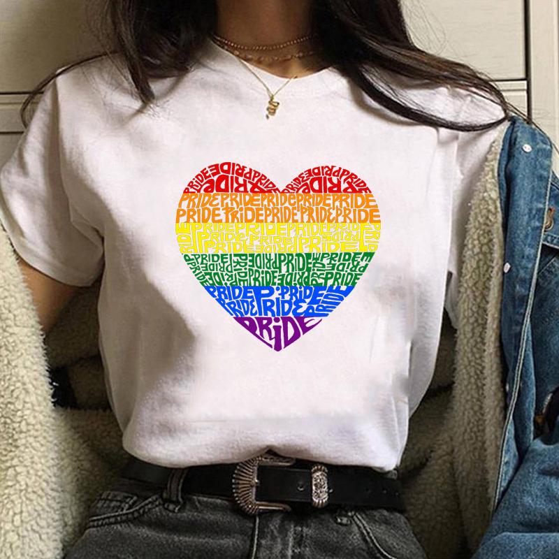New Women's Pride Heart Pattern Printed T-Shirt Women's Summer Colorful Heart Shirt T-Shirt