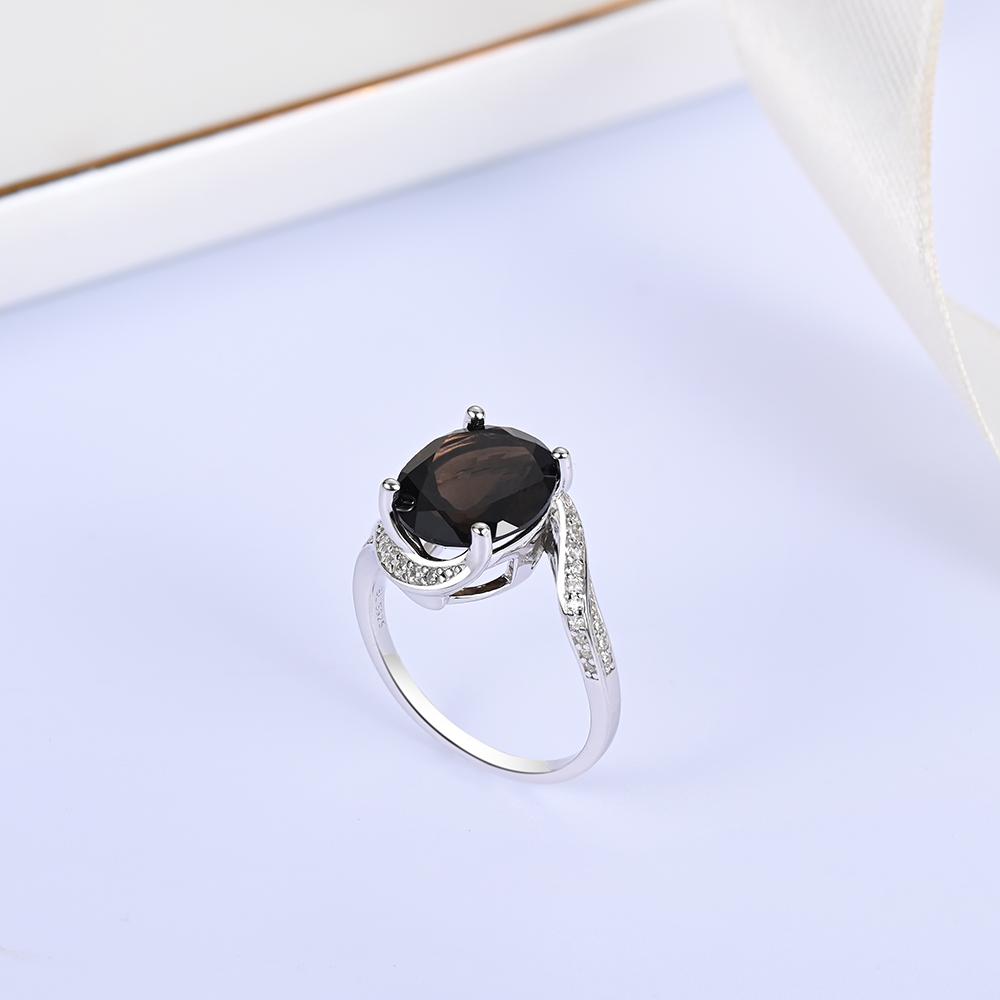 Nádherná móda Large Gems Natural Smoky Ring S925 Stříbrný klasický design pro dárky k výročí a narozeninám pro ženy a dívky