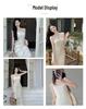 Women's Chiffon Crochet Striped Pleated Wedding & Evening Gown