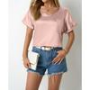 Women's Spring and Summer Solid Color Satin Top Loose Pocket Curled Short Sleeve Casual Blouses & Shirts
