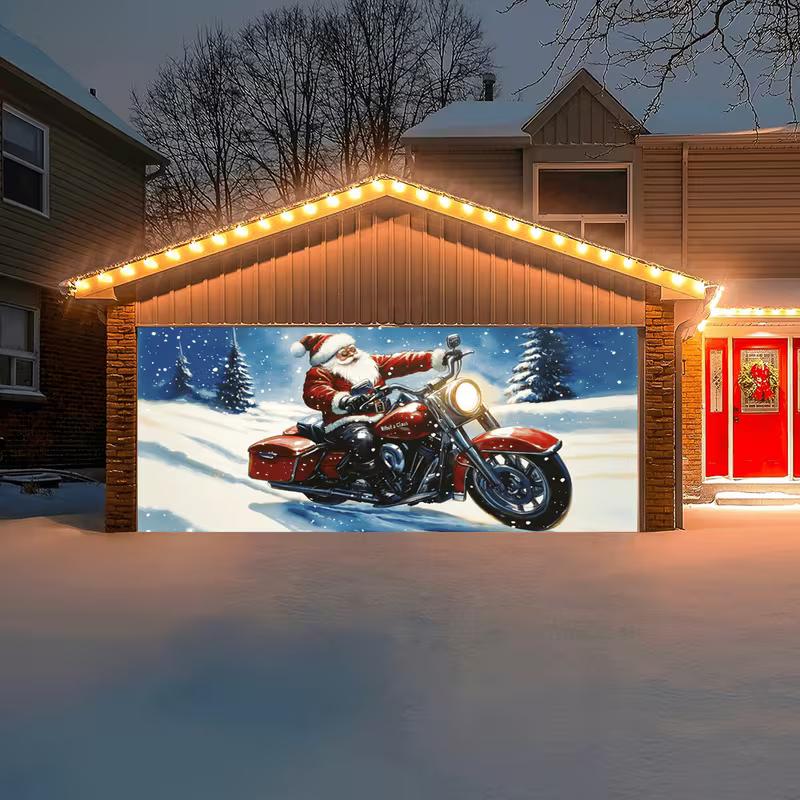 2D Badass Santa Claus on Motorcycle Tapestry Modern Room Decor