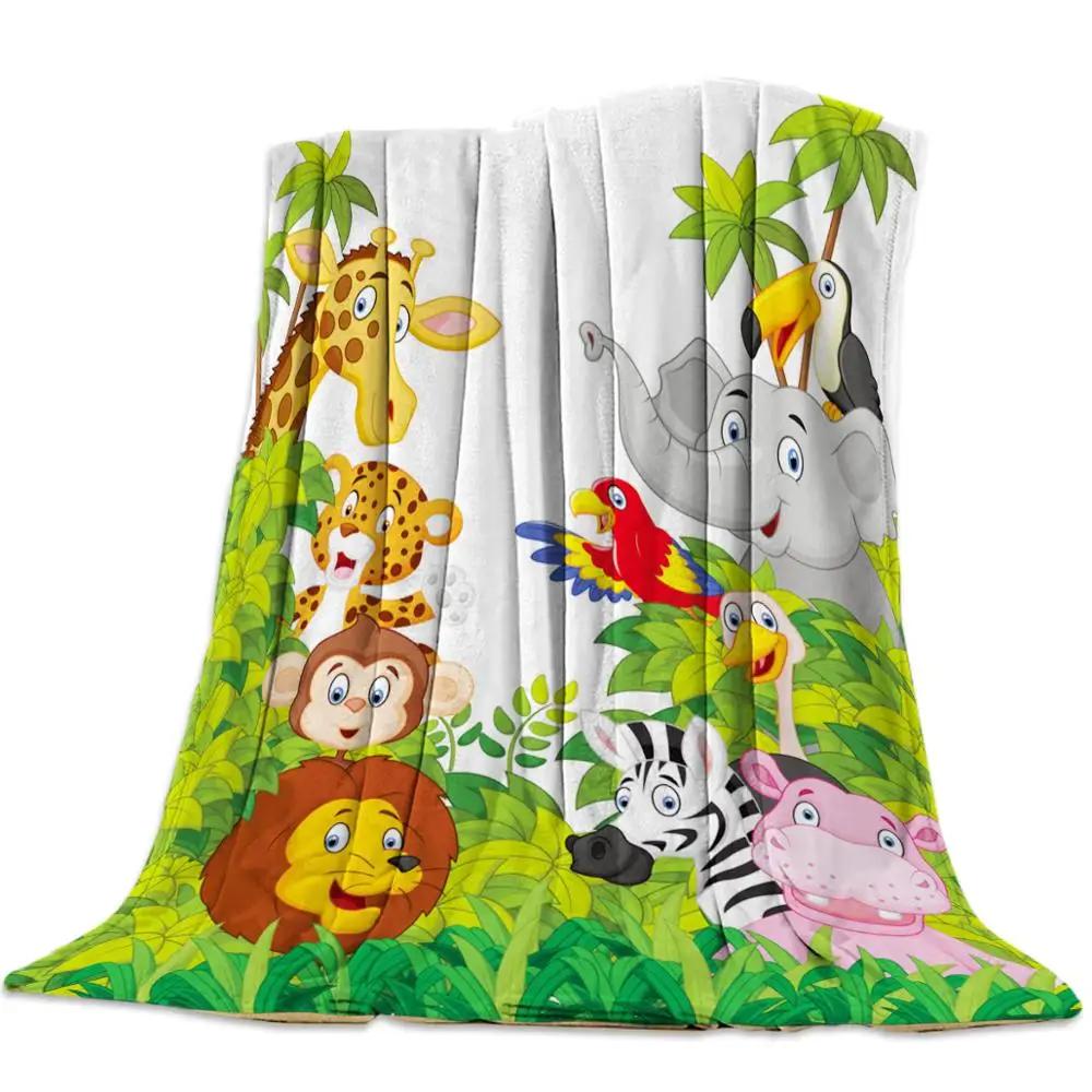 Flannel Blanket for Bed Cartoon Forest Animal Tree Fox Bear Rabbit Kids Throw Blanket Portable Super Soft Blanket Warm King Size