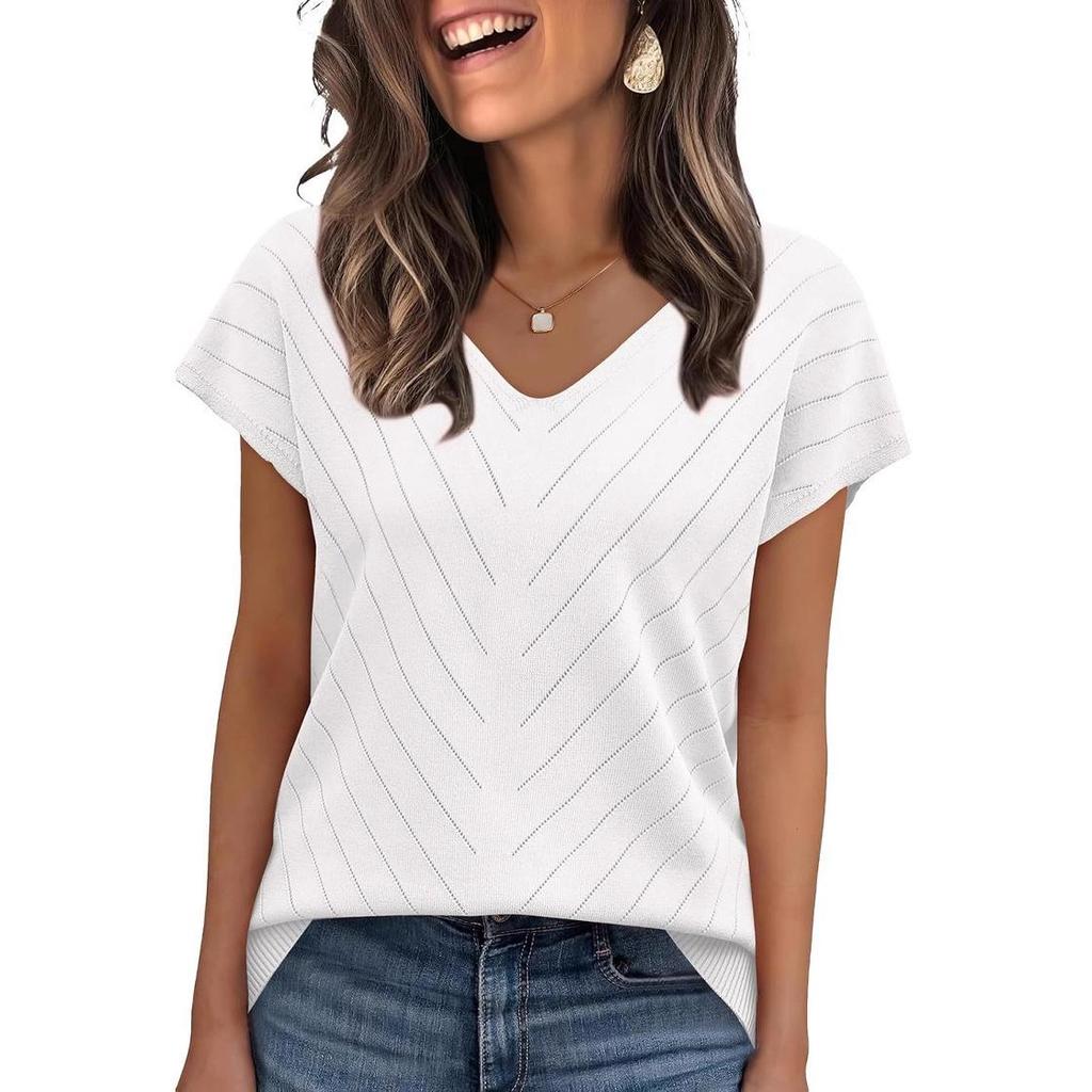 2026 Summer Hot Trend Beach Vacation Cap Sleeve V-Neck Hollowed-Out Casual Knit Sweater for Women