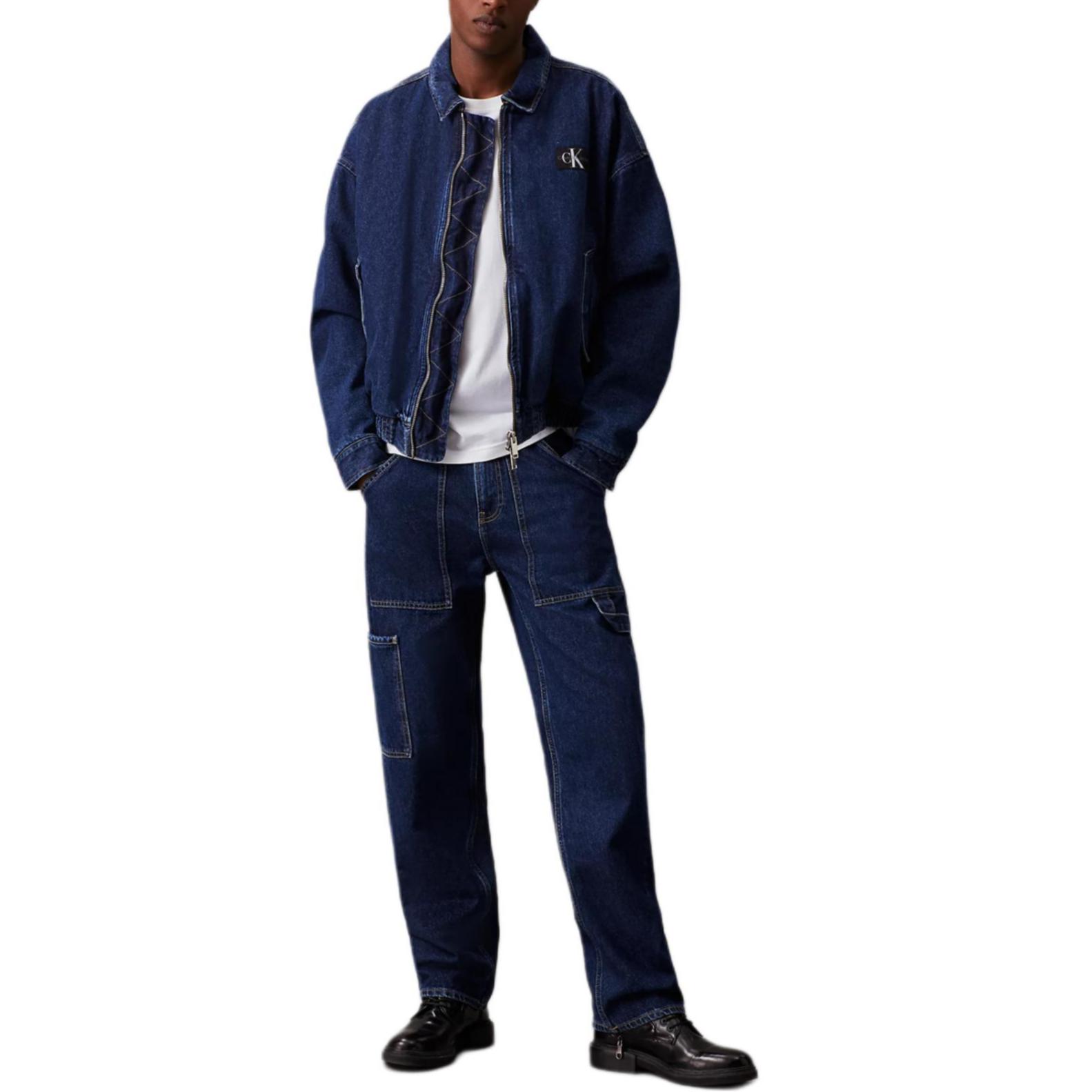 

Calvin Klein Letter Badge Loose Fit Zip Casual Wash Denim Jacket Men jackets Deep-Indigo J30J325757-1BJ XS