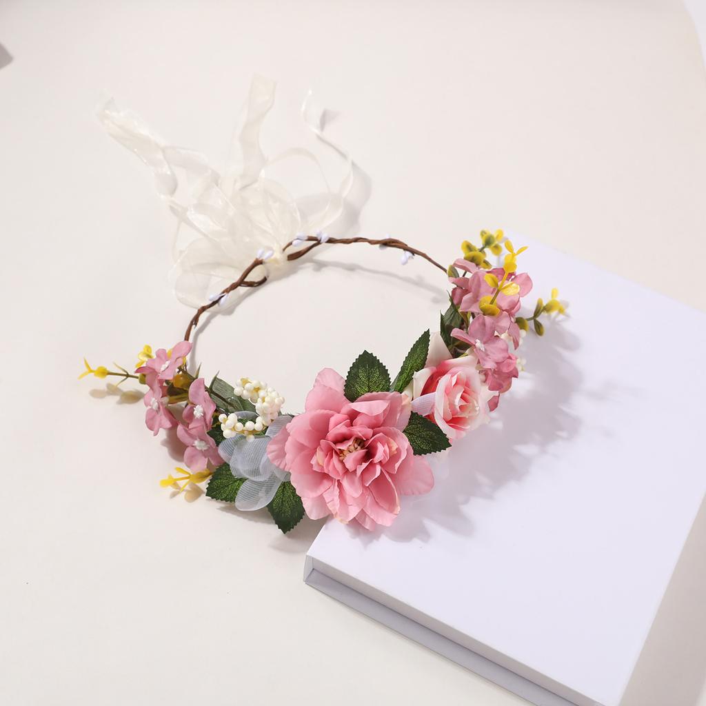 Pink White Flower Wreath Hair Hoop Fairy Aura Headwear Retro Forest Style Flower Wreath Headwear Accessories