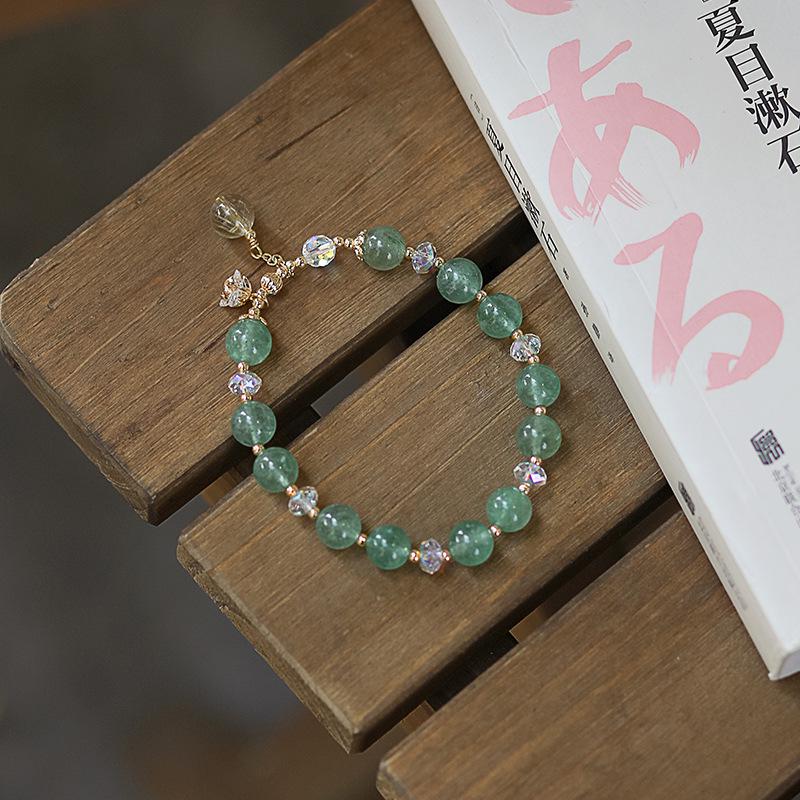 Austrian Crystal & Green Strawberry Quartz Beaded Bracelet for Women