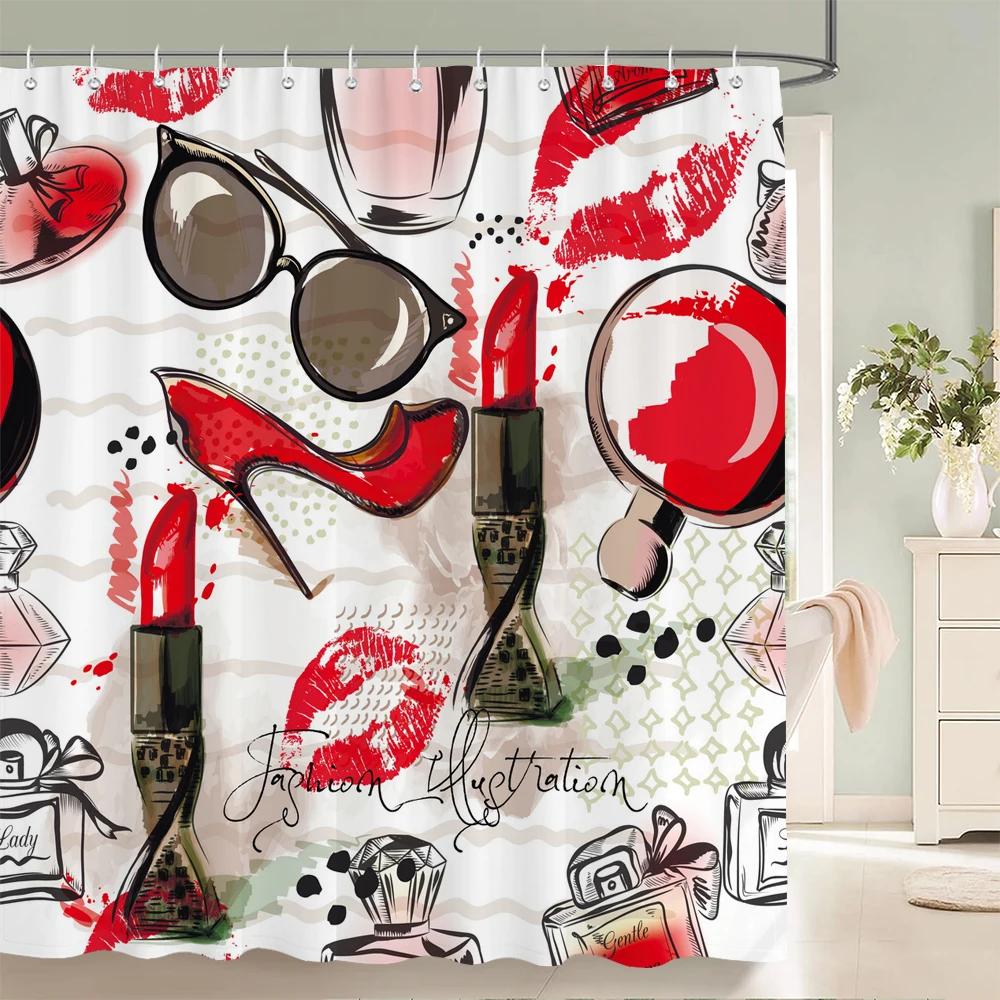 Love Red Rose Shower Curtain Bath Screen Waterproof Fabric Bathroom Decor Large Size 240X180 Valentine's Day Shower Curtains