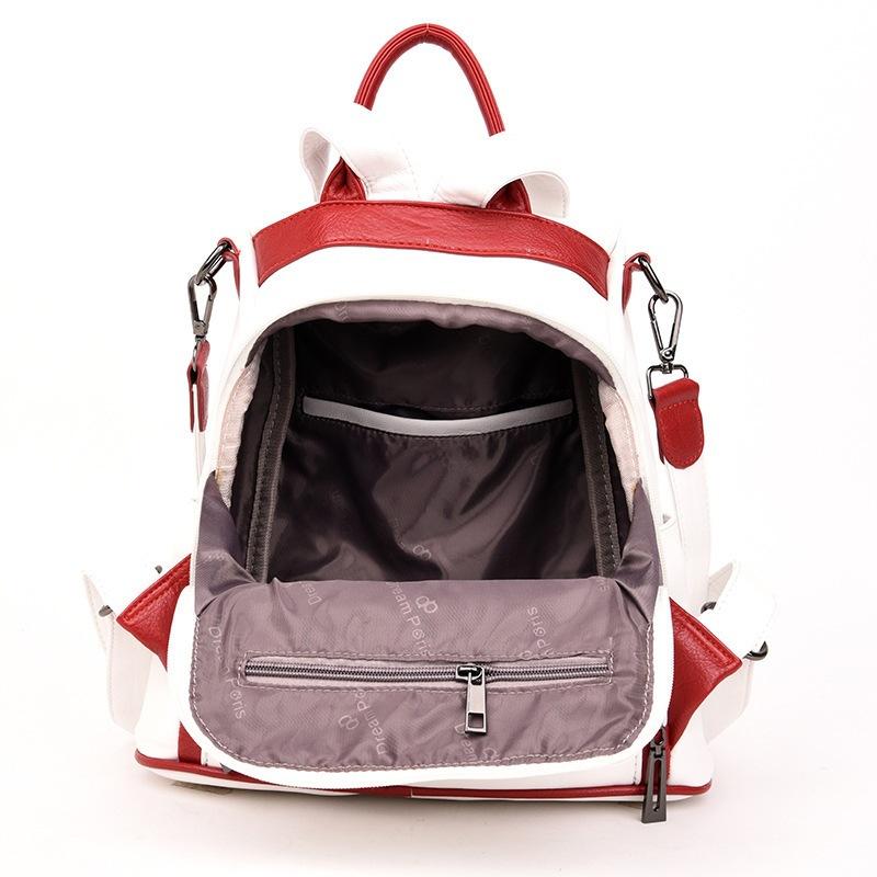 Women's Backpack Ladies Soft Leather Waterproof Multi-purpose Travel Bag Stitching Contrast Color Bags
