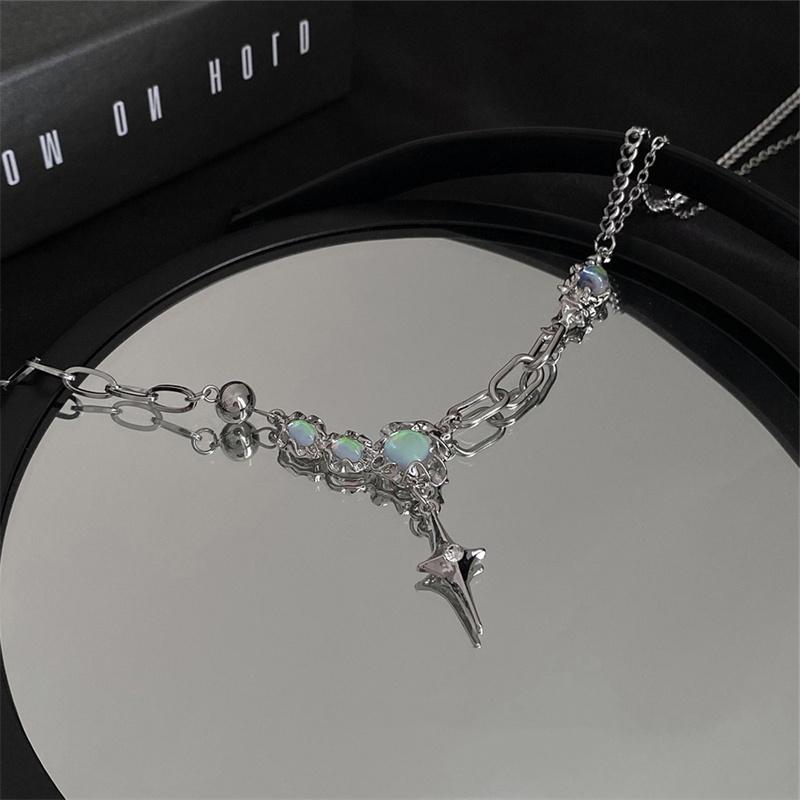 Trendy Bling Měsíční kámen Hvězda Kříž Přívěsek Náhrdelník Pro Ženy Punk Hip Hop Náhrdelník Párty Y2K Šperky Dárek