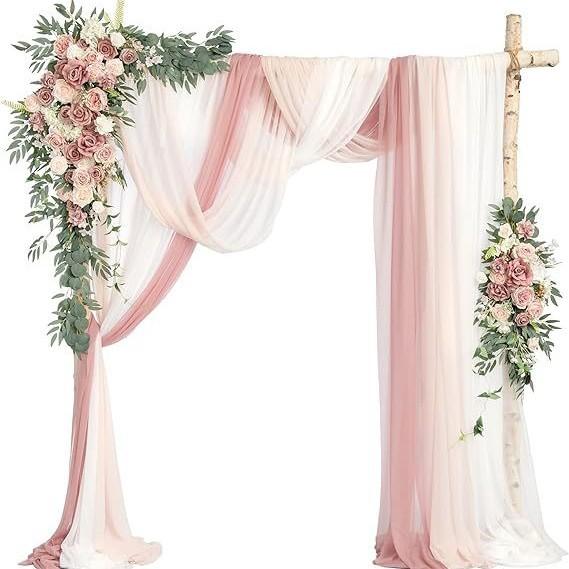 Luxury Wedding Arch Flower Six-Piece Set - 2 Pieces Flower Game 3 Pieces Curtain 1 Arch Suitable For Wedding Diy Decoration