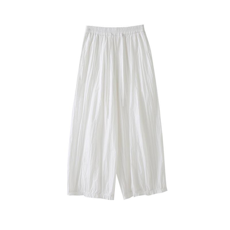 Women's Summer High-Waisted Yellow Flower Bud Lace Lantern Pants - Casual, Loose, Slimming, Nine-Point Length.
