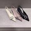 CHENGMEIZU Women's Shoes Summer New Bright Diamond Square Buckle Pointed Sandals Bag Head Flat Shoes