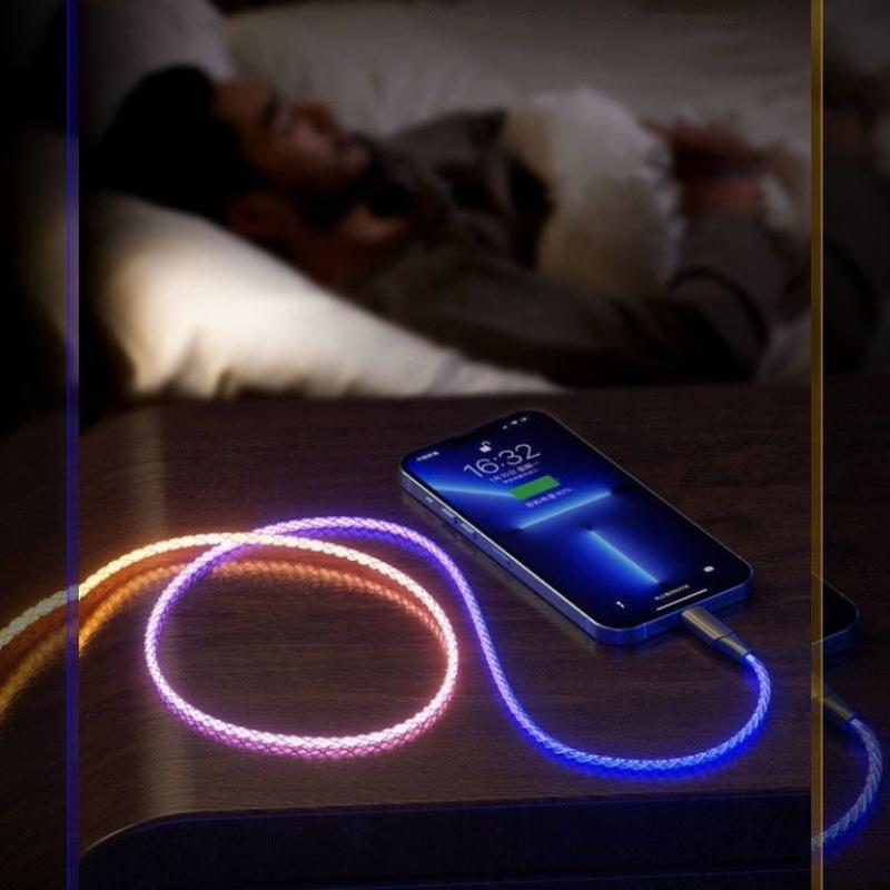 RGB Illuminated Data Cable, 100W Fast Charging with Cool Breathing Light Effect, USB Mobile Phone Charging Cable