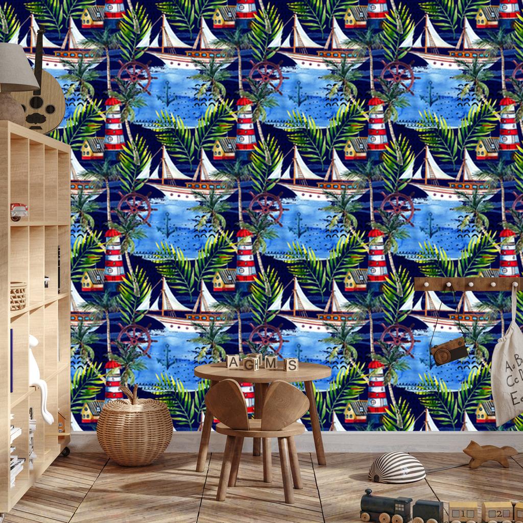 Watercolor Sailboat Wallpaper for Living Room and Bedroom 50x1000