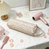 Quilted Hair Dryer Storage Bag With Cute Floral Print Portable Handle Large Capacity Carrying Case For Travel Bathroom Organizer