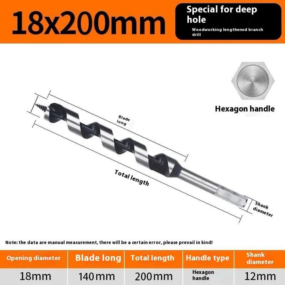 18x200mm Deep Hole Extended Auger Drill Bit Woodworking Hex Shank Bit for Electric Drill/Bench Drill
