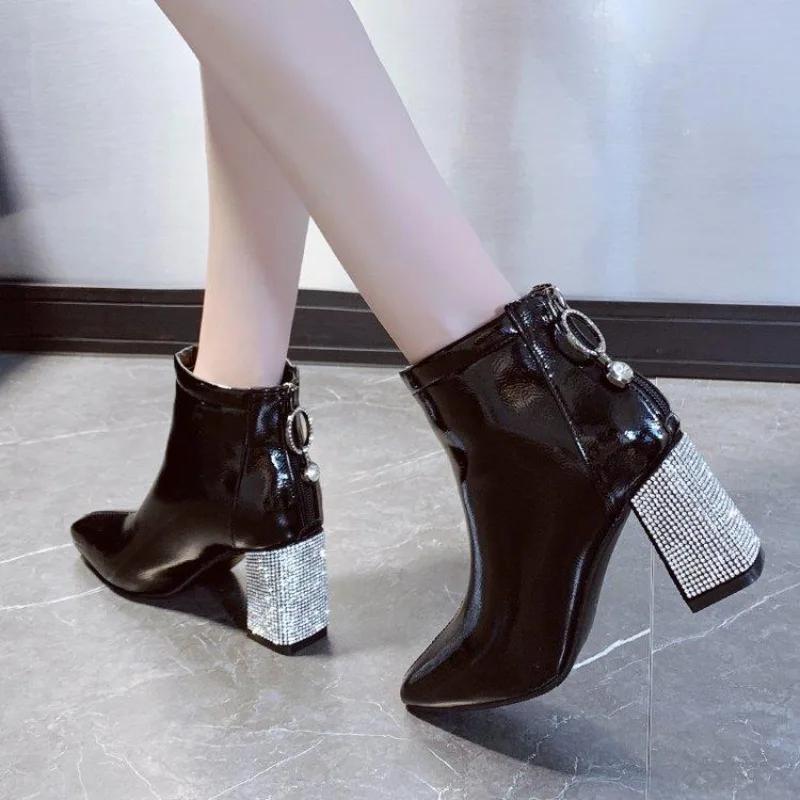 Fashion Zip Ankle Boots for Women Stripper Pole Rhinestone Woman Short Shoes Comfortable and Elegant New Rock On Promotion Goth Booties