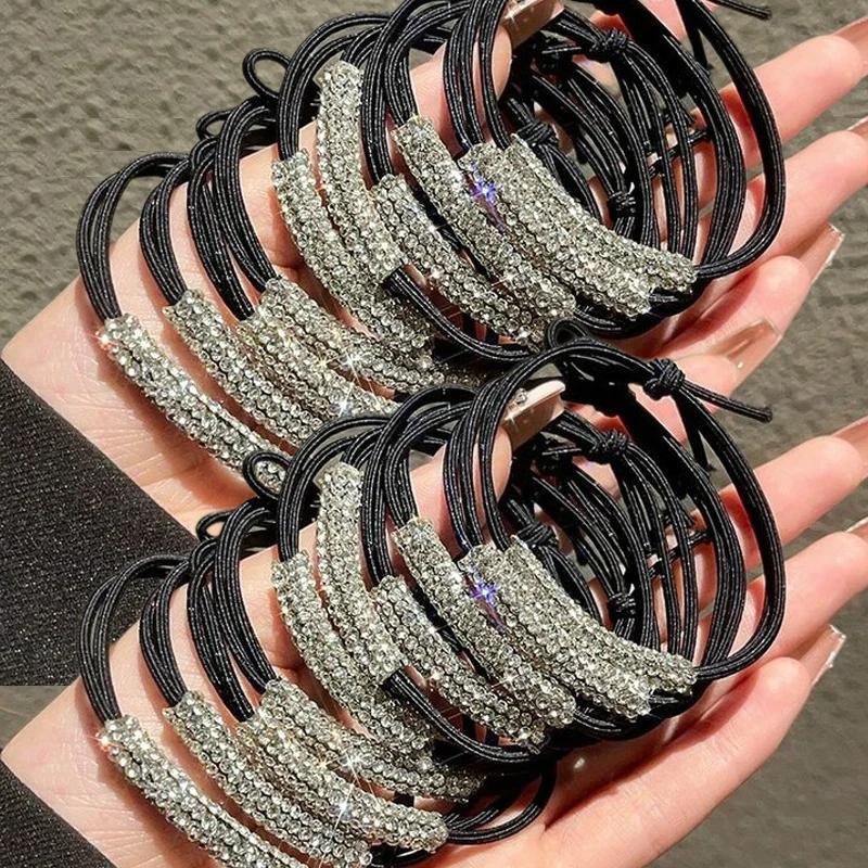 

1/20 шт. Женские бриллианты Черная блестящая страза Бесшовные резинки Эластичная веревка для волос Новая мода Горячая распродажа Аксессуары для волос