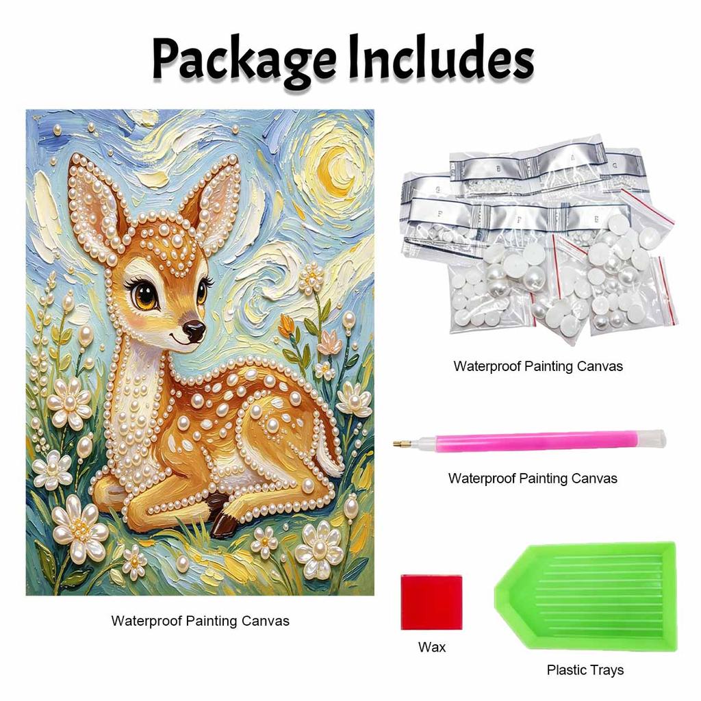 Frameless Pearl Painting Kit Cute Deer Pattern DIY 3D Bead Art Canvas Relaxing Handmade Craft for Adults Home Decor