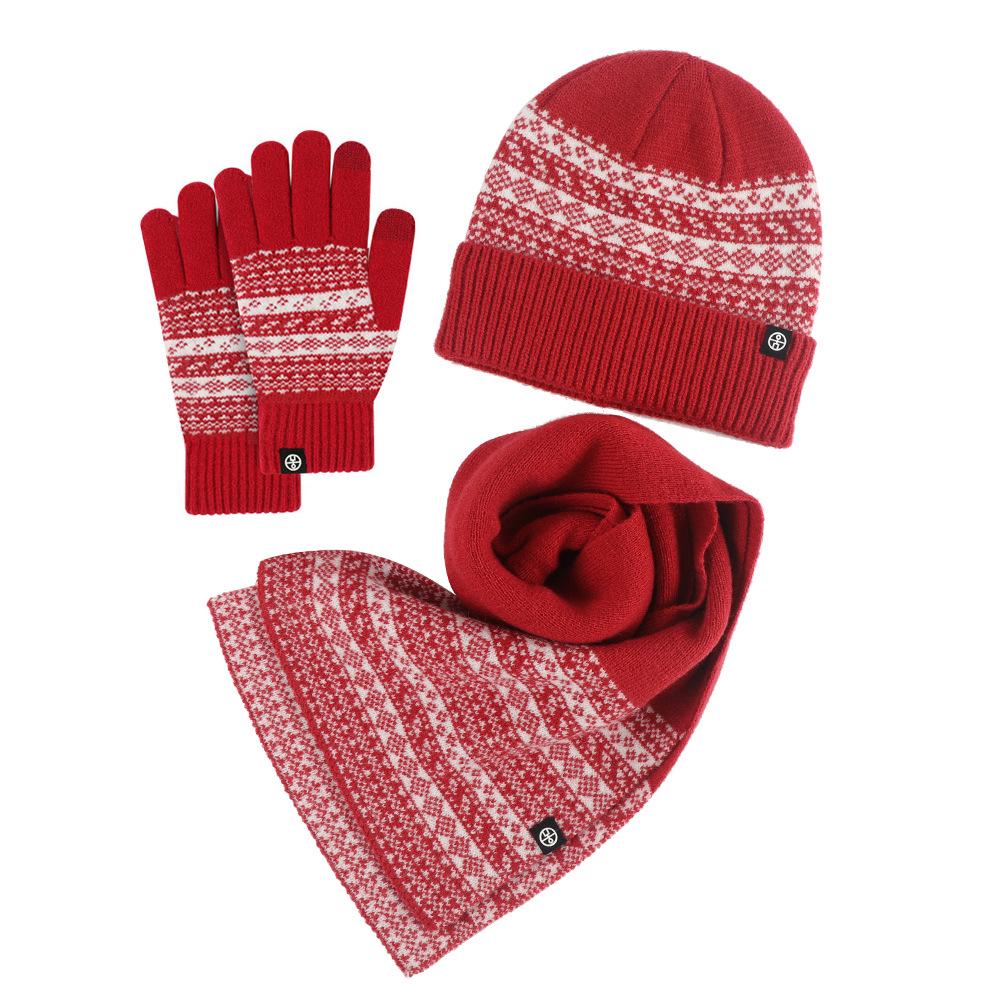 European & American Winter Knitted Hat, Scarf, and Gloves Set - Windproof Jacquard Design