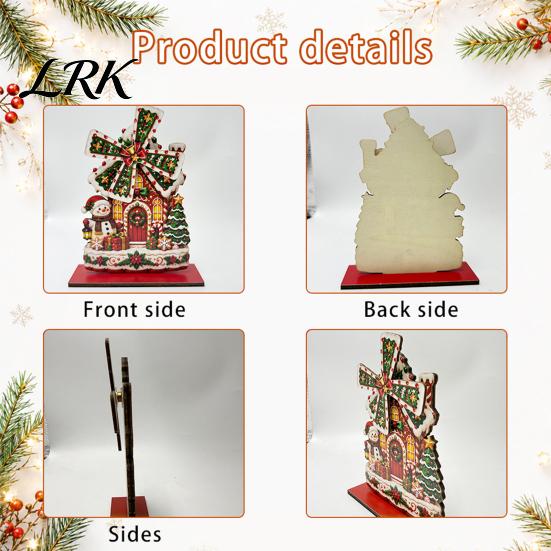 Kerstman Bureau Centerpiece Kerst Windmolen Houten Ornament, Decoratief Ambacht met Draaiend Peperkoekhuis Tafeldecor Bladen, Handgemaakt