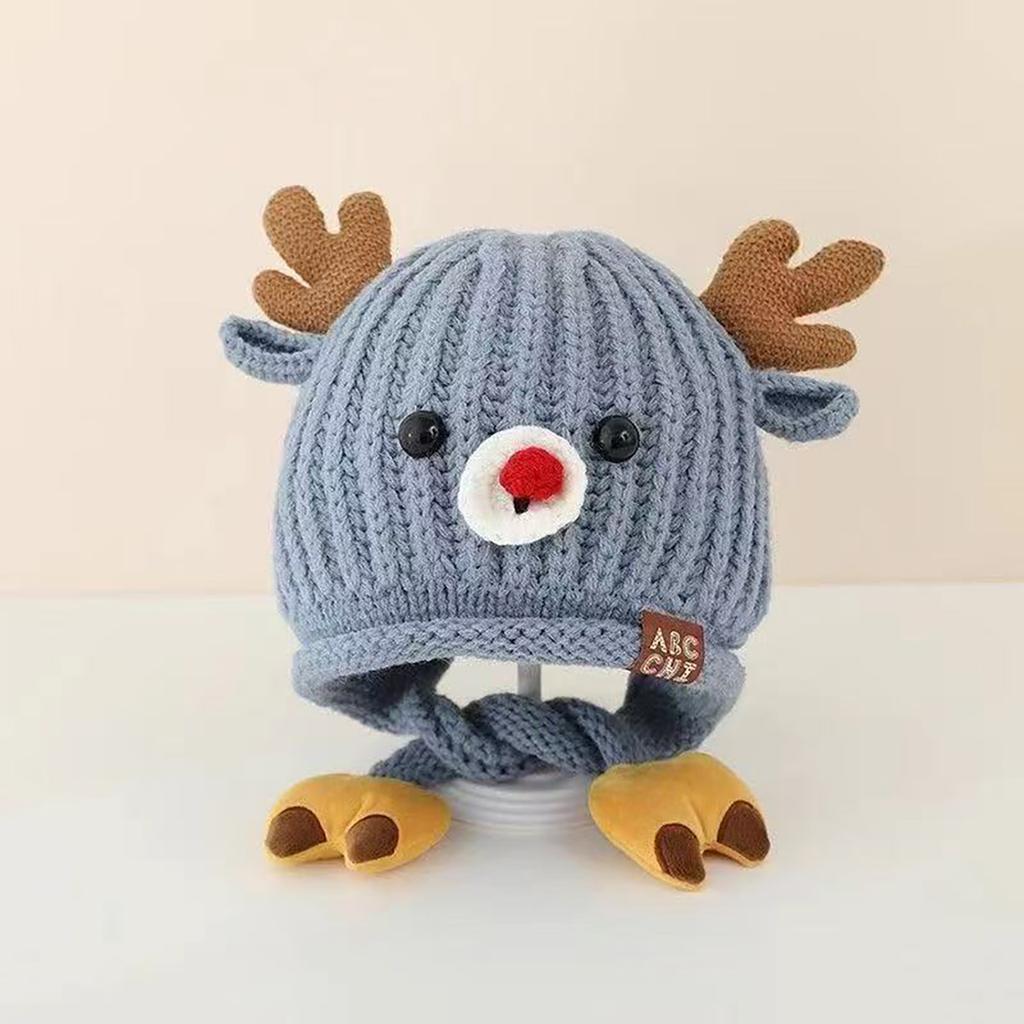 Cute Knitted Warm Baby Ear Protection Cap Christmas Elk Kids Winter Lacing Hat Outdoor Windproof Boys Girls Earmuff Beanie
