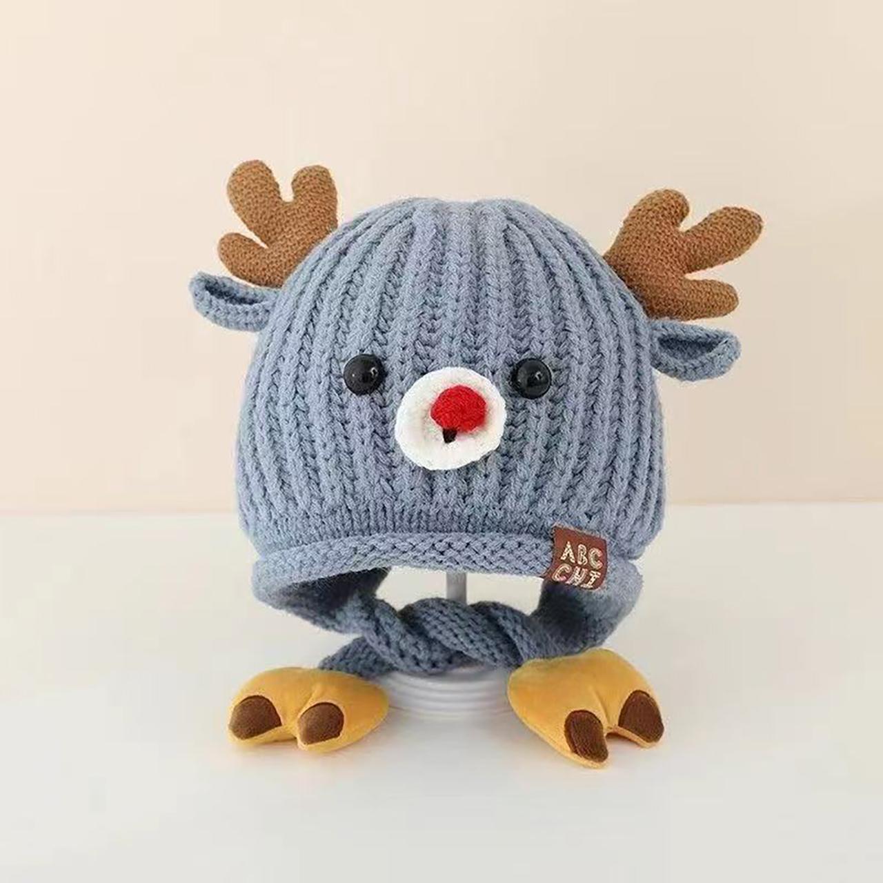 

Cute Knitted Warm Baby Ear Protection Cap Christmas Elk Kids Winter Lacing Hat Outdoor Windproof Boys Girls Earmuff Beanie XS（old）