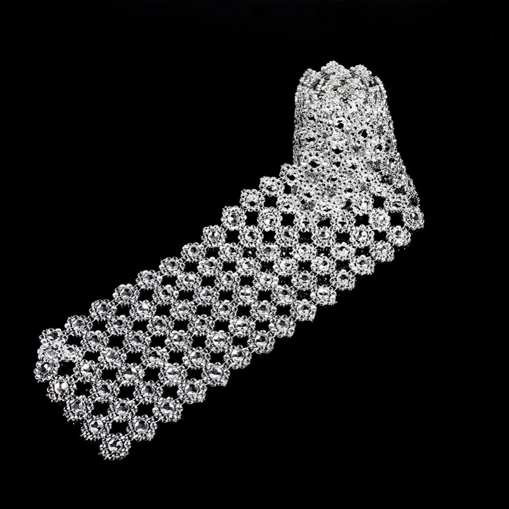 Silver Color Diamond Mesh Ribbon 4 Inch Width Diamond Warp Ribbon Rhinestone Ribbon Wedding Decor