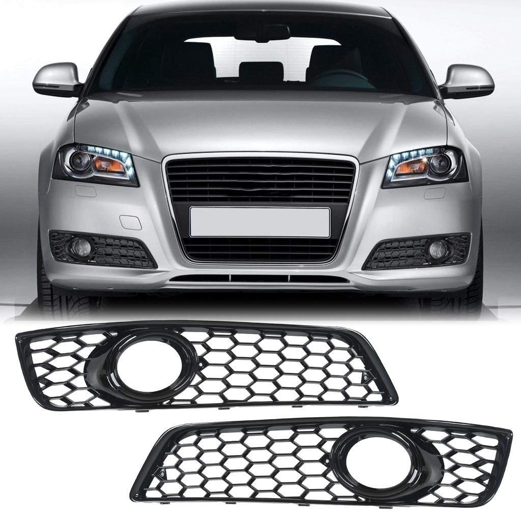 Front Fog Light Grille Cover, Gloss Black Replacement Part 8P0807682D 8P0807681D 8P0807682DE 8P0807681E, with Fog Light Hole, for 8P 2009 2010 2011 20