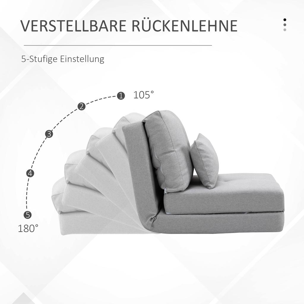 Floor Chair Folding Mattress Sleeping Mat, 2-in-1 Design, Removable Cushion, 60 x 80 x 56 cm, Gray