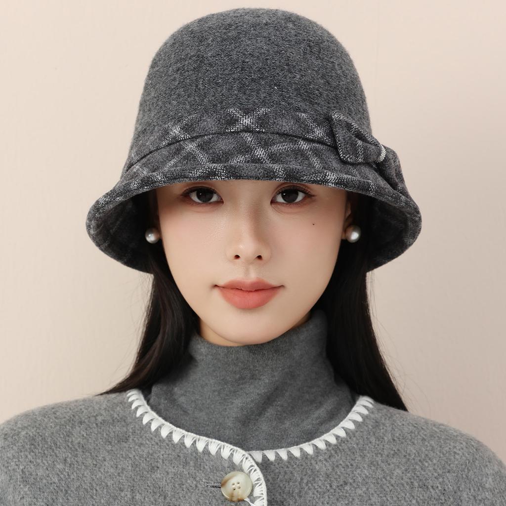 Autumn and Winter Hat Women's Retro Bucket Hat Middle-aged and Elderly Elegant Temperament Bow Mother Hat