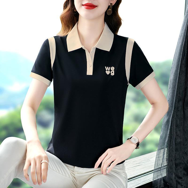 T-shirt Women's Short-sleeved Mother Summer Lapel Half-sleeved Fashionable Top Middle-aged Women's Polo Shirt Large Size Body